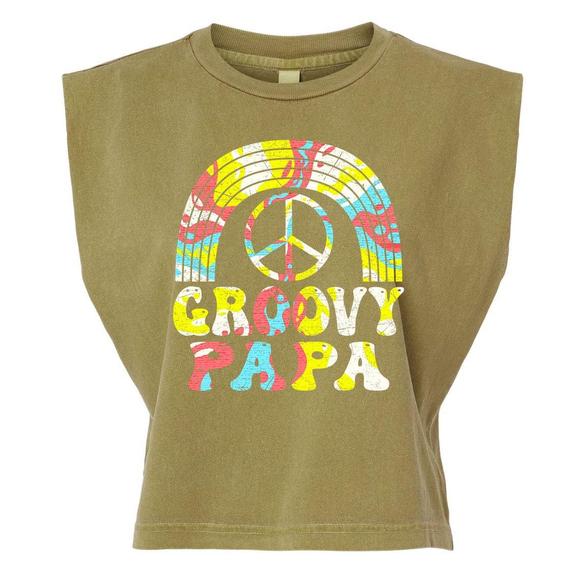 Groovy Papa 70s Aesthetic Nostalgia 1970s Retro Groovy Dad Garment-Dyed Women's Muscle Tee