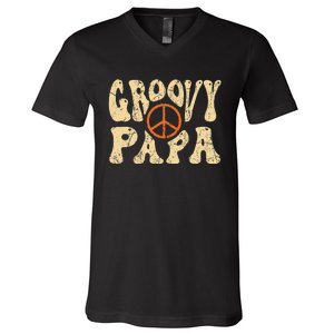 Groovy Papa 70s Aesthetic Nostalgia 1970's Retro Dad V-Neck T-Shirt