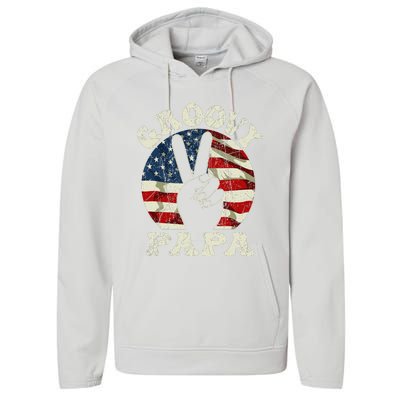 Groovy Papa 70s Aesthetic USA Flag Groovy Dad Performance Fleece Hoodie