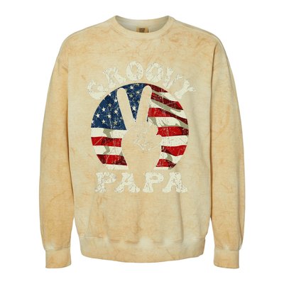 Groovy Papa 70s Aesthetic USA Flag Groovy Dad Colorblast Crewneck Sweatshirt