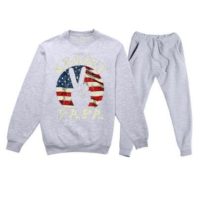 Groovy Papa 70s Aesthetic USA Flag Groovy Dad Premium Crewneck Sweatsuit Set