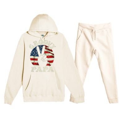 Groovy Papa 70s Aesthetic USA Flag Groovy Dad Premium Hooded Sweatsuit Set