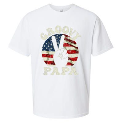 Groovy Papa 70s Aesthetic USA Flag Groovy Dad Sueded Cloud Jersey T-Shirt