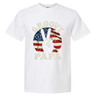 Groovy Papa 70s Aesthetic USA Flag Groovy Dad Garment-Dyed Heavyweight T-Shirt