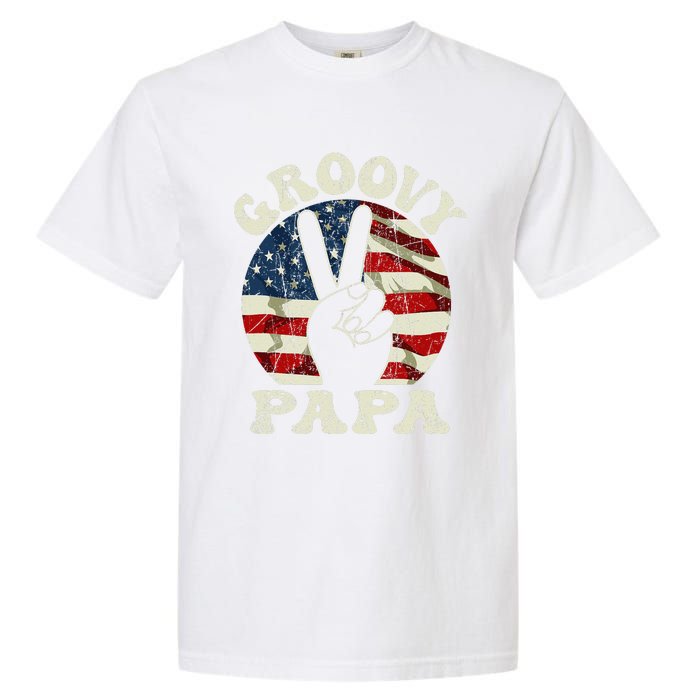 Groovy Papa 70s Aesthetic USA Flag Groovy Dad Garment-Dyed Heavyweight T-Shirt