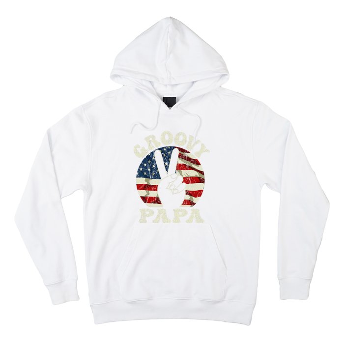 Groovy Papa 70s Aesthetic USA Flag Groovy Dad Hoodie