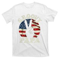 Groovy Papa 70s Aesthetic USA Flag Groovy Dad T-Shirt