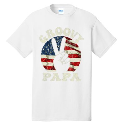 Groovy Papa 70s Aesthetic USA Flag Groovy Dad Tall T-Shirt