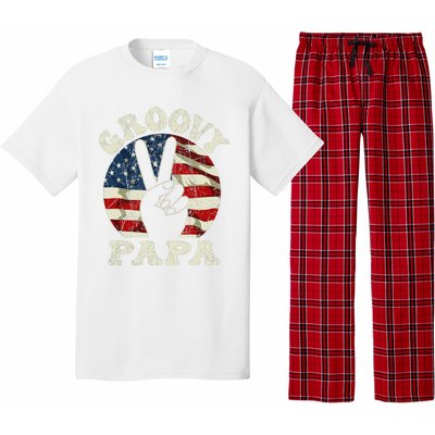 Groovy Papa 70s Aesthetic USA Flag Groovy Dad Pajama Set