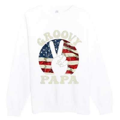 Groovy Papa 70s Aesthetic USA Flag Groovy Dad Premium Crewneck Sweatshirt