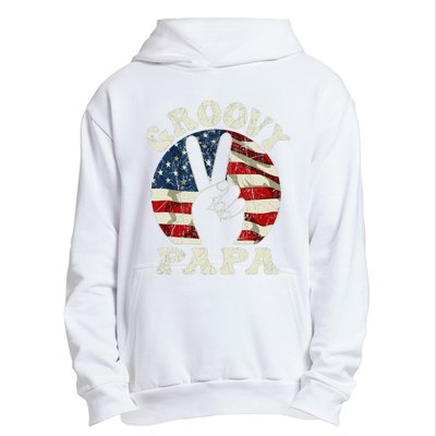 Groovy Papa 70s Aesthetic USA Flag Groovy Dad Urban Pullover Hoodie