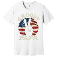 Groovy Papa 70s Aesthetic USA Flag Groovy Dad Premium T-Shirt