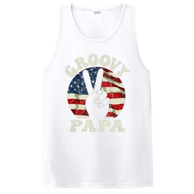 Groovy Papa 70s Aesthetic USA Flag Groovy Dad PosiCharge Competitor Tank