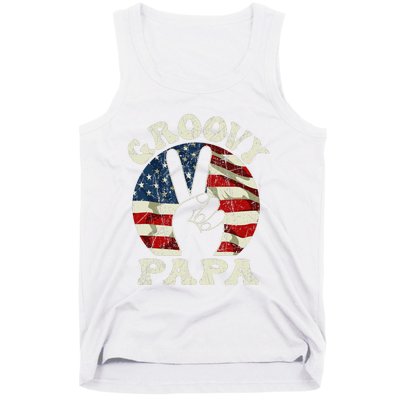 Groovy Papa 70s Aesthetic USA Flag Groovy Dad Tank Top