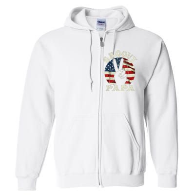 Groovy Papa 70s Aesthetic USA Flag Groovy Dad Full Zip Hoodie