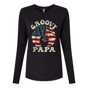 Groovy Papa 70s Aesthetic USA Flag Groovy Dad Womens Cotton Relaxed Long Sleeve T-Shirt