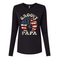 Groovy Papa 70s Aesthetic USA Flag Groovy Dad Womens Cotton Relaxed Long Sleeve T-Shirt