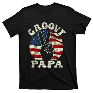 Groovy Papa 70s Aesthetic USA Flag Groovy Dad T-Shirt