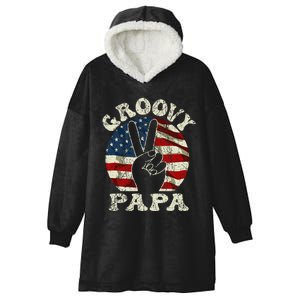 Groovy Papa 70s Aesthetic USA Flag Groovy Dad Hooded Wearable Blanket