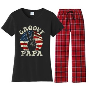 Groovy Papa 70s Aesthetic USA Flag Groovy Dad Women's Flannel Pajama Set