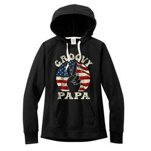 Groovy Papa 70s Aesthetic USA Flag Groovy Dad Women's Fleece Hoodie