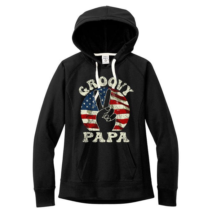 Groovy Papa 70s Aesthetic USA Flag Groovy Dad Women's Fleece Hoodie