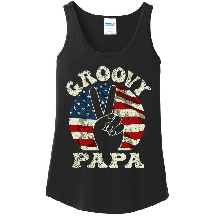 Groovy Papa 70s Aesthetic USA Flag Groovy Dad Ladies Essential Tank