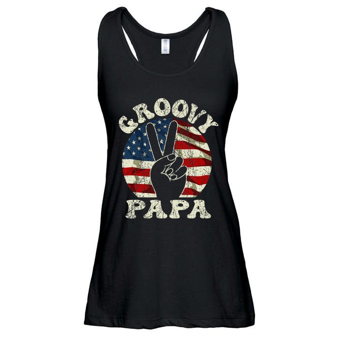 Groovy Papa 70s Aesthetic USA Flag Groovy Dad Ladies Essential Flowy Tank