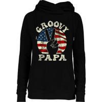 Groovy Papa 70s Aesthetic USA Flag Groovy Dad Womens Funnel Neck Pullover Hood