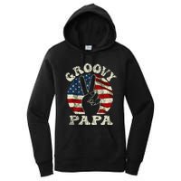 Groovy Papa 70s Aesthetic USA Flag Groovy Dad Women's Pullover Hoodie