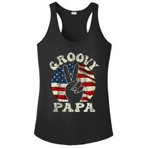 Groovy Papa 70s Aesthetic USA Flag Groovy Dad Ladies PosiCharge Competitor Racerback Tank