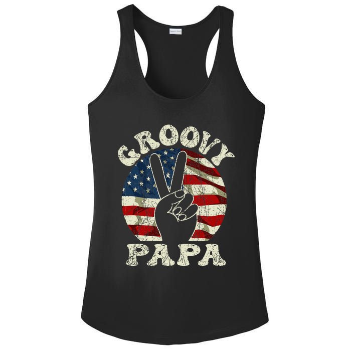 Groovy Papa 70s Aesthetic USA Flag Groovy Dad Ladies PosiCharge Competitor Racerback Tank