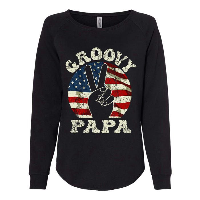 Groovy Papa 70s Aesthetic USA Flag Groovy Dad Womens California Wash Sweatshirt