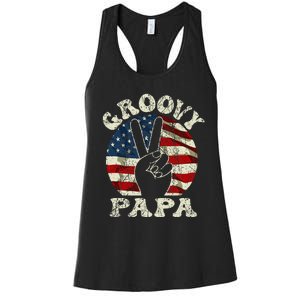 Groovy Papa 70s Aesthetic USA Flag Groovy Dad Women's Racerback Tank