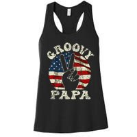 Groovy Papa 70s Aesthetic USA Flag Groovy Dad Women's Racerback Tank