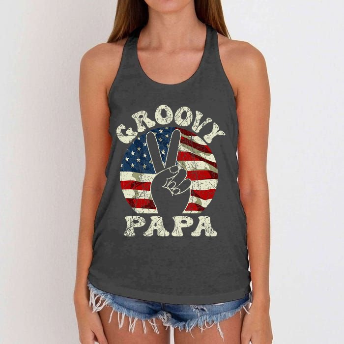 Groovy Papa 70s Aesthetic USA Flag Groovy Dad Women's Knotted Racerback Tank