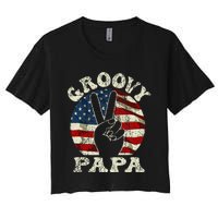 Groovy Papa 70s Aesthetic USA Flag Groovy Dad Women's Crop Top Tee