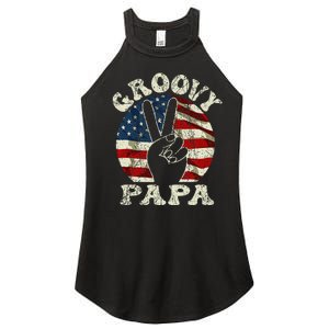 Groovy Papa 70s Aesthetic USA Flag Groovy Dad Women's Perfect Tri Rocker Tank