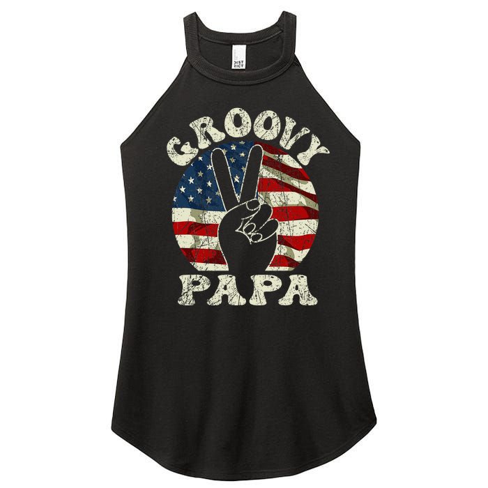 Groovy Papa 70s Aesthetic USA Flag Groovy Dad Women's Perfect Tri Rocker Tank