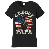 Groovy Papa 70s Aesthetic USA Flag Groovy Dad Women's T-Shirt