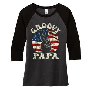 Groovy Papa 70s Aesthetic USA Flag Groovy Dad Women's Tri-Blend 3/4-Sleeve Raglan Shirt