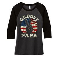 Groovy Papa 70s Aesthetic USA Flag Groovy Dad Women's Tri-Blend 3/4-Sleeve Raglan Shirt