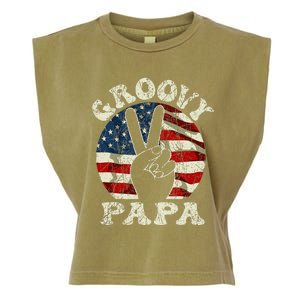 Groovy Papa 70s Aesthetic USA Flag Groovy Dad Garment-Dyed Women's Muscle Tee