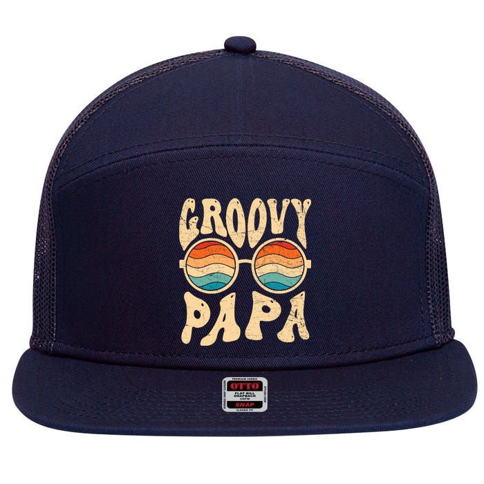 Groovy Papa 70s Aesthetic Nostalgia 1970S Retro Groovy Dad 7 Panel Mesh Trucker Snapback Hat