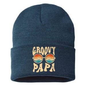 Groovy Papa 70s Aesthetic Nostalgia 1970S Retro Groovy Dad Sustainable Knit Beanie