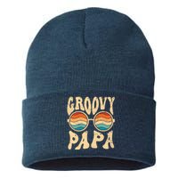 Groovy Papa 70s Aesthetic Nostalgia 1970S Retro Groovy Dad Sustainable Knit Beanie