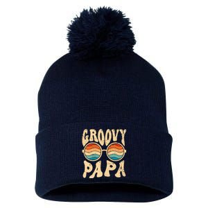 Groovy Papa 70s Aesthetic Nostalgia 1970S Retro Groovy Dad Pom Pom 12in Knit Beanie