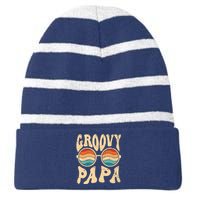 Groovy Papa 70s Aesthetic Nostalgia 1970S Retro Groovy Dad Striped Beanie with Solid Band