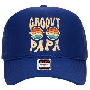 Groovy Papa 70s Aesthetic Nostalgia 1970S Retro Groovy Dad High Crown Mesh Back Trucker Hat