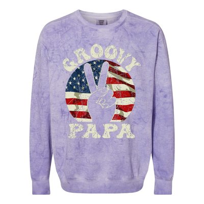 Groovy Papa 70s Aesthetic USA Flag Groovy Dad Colorblast Crewneck Sweatshirt